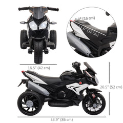 Kids Electric Motorcycle Ride-On Toy with 3 Wheels, Music, Horn, Lights, Black