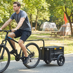 Bike Trailer with Foldable Storage Box and Lid, Quick Release Wheels, Reflective Stickers, Safety Flag