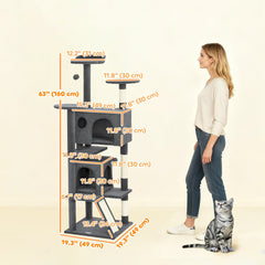 54" Cat Tree, Multi-Level Cat Tower with Scratching Posts, Cat Condos, Bed, Platforms, Ramp, Toy Ball, Beige