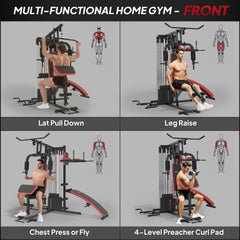Multi Home Gym Equipment, Workout Station with Sit up Bench, Push up Stand, Dip Station, 143lbs Weights