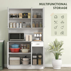 71" Modern Buffet with Hutch, Standing Kitchen Hutch with Storage Cabinets, Drawer, Open Space with Microwave Stand, White