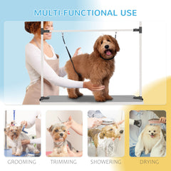 Adjustable Dog Grooming Table with 2 Safety Slings, Storage Basket, Black