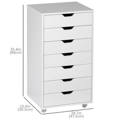 7-drawer Vertical File Cabinet for Home Office, Storage Cabinet with Wheels, 18.7"x15.6"x35.4", Black
