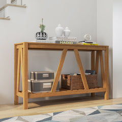 52" Console Table, Farmhouse Narrow Entryway Table with Storage Shelf, Rustic Sofa Table with Anti-tipper for Living Room and Hallway, Oak