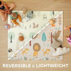 Foldable Baby Plat Mat, 77" x 69" Kids Floor Mat for Crawling and Learning, Girl & Animal Theme