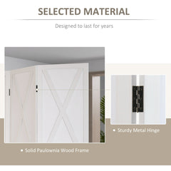 4-panel Wall Partition Farmhouse Room Separator with Foldable Design Wooden Frame 5.6FT, Walnut