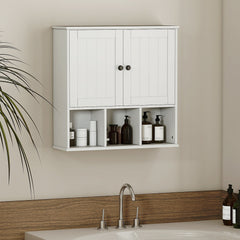 Farmhouse Bathroom Wall Cabinet, Wall Mounted Medicine Cabinet with Adjustable Shelf, Open Compartments, White