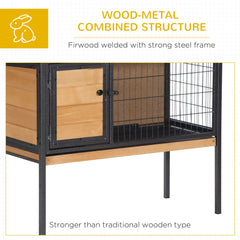 Rabbit Hutch, Wooden Bunny Cage Indoor Outdoor Bunny Hutch with Tray and Openable Water-Resistant Roof, Yellow