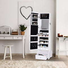 Standing Jewelry Cabinet Organizer Jewelry Armoire with LED Lights, Full Length Mirror, Adjustable Angle, White