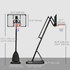 Outdoor Portable Basketball Hoop and Stand with Backboard Weighted Base Wheels, 115.4"-137.8" Height Adjustable