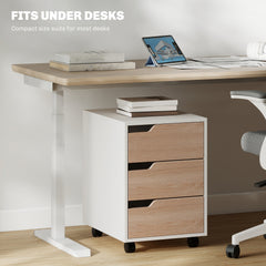 3 Drawer File Cabinet, Mobile Vertical Filing Cabinet with Wheels, Printer Stand with Storage for Home Office, Oak