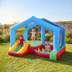 Bouncy Castle for Kids, Inflatable Bounce House with Slide, Ball Pit, Ring Toss Game, Sunshade and Blower