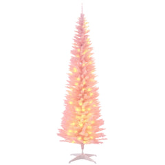 6' Pre Lit Artificial Pencil Christmas Trees, Xmas Tree with Realistic Branches and Warm White LED Lights, Green