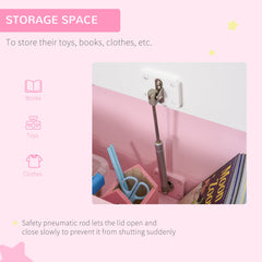 2-in-1 Kids Toy Box Storage Organizer Chest Cabinet Chunk Cube with Safety Pneumatic Rod, Pink