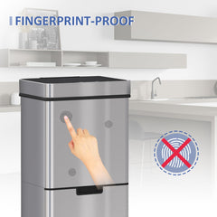 Sensor Trash Can, 19 Gallon Stainless Steel Kitchen Garbage Can with 3 Compartments, Removable Inner Buckets, Silver