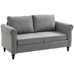 Vintage Loveseat, Upholstered Love Seat Furniture, Chenille-feel Fabric 2 Seater Sofa Couch with Rolled Arms, Gourd-Shaped Rubber Wood Legs for Living Room, Dark Grey