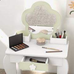 Kids Makeup Vanity Set with Stool, Mirror, Drawer, Storage Boxes, White