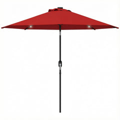 9ft Solar Patio Umbrella Outdoor Sunshade 24 LED Lights Tilt Canopy Wine Red