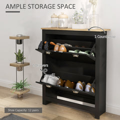 Modern Shoe Cabinet with 2 Flip Drawers and Adjustable Shelves, 12 Pair Shoe Storage Organizer for Hallway, White