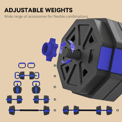 6-in-1 Adjustable Dumbbell Set, Used as Kettlebell, Barbell, Dumbbell, Push-Up Stand, 44lbs Free Weights Set, Blue