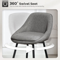 26" Counter Height Barstools Set of 2, Upholstered Swivel Bar Stools with Backrests and Armrests, Dark Grey