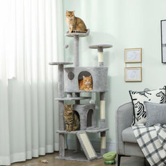 54" Cat Tree, Multi-Level Cat Tower with Scratching Posts, Cat Condos, Bed, Platforms, Ramp, Toy Ball, Beige