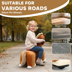Electric Ride on Horse, Battery Powered Ride on Toy with Washable Cover and Quiet Wheels, Brown