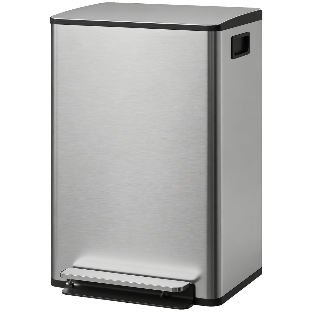 Trash Can with Soft-Close Lid, Garbage Can with Removable Inner Bucket for Kitchen 13.2 gal/50 L, Silver