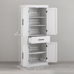 72" Kitchen Storage Cabinet, Farmhouse Kitchen Pantry Cabinet with 4 Barn Doors, Drawer, Adjustable Shelves, Black
