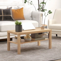 2 Tier Coffee Table with Storage Shelf, Rectangular Center Table for Living Room, Home Office Furniture Walnut
