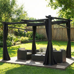 Metal Pergola with Sliding Roof Canopy, Retractable Pergola Canopy, 10' x 10', Beige