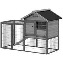 Rabbit Hutch Outdoor, 48"L Large Wooden Bunny Cage with Run, Bite-Resistant Metal Frame, Removable Plastic Tray, Asphalt Roof, Ramp, Guinea Pig Cage for 1-2 Rabbits, Yellow