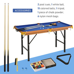 55" Mini Pool Table Portable Billiard Table Includes Cues, Ball, Chalk, Rack, Blue