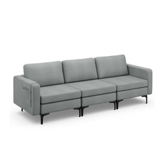 3 Seat Modular Sofa, 94.5 in Wide with an 85 in Seat, 1980 lb Capacity and Arm Magazine Pocket, Grey