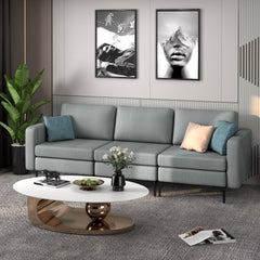3 Seat Modular Sofa, 94.5 in Wide with an 85 in Seat, 1980 lb Capacity and Arm Magazine Pocket, Grey