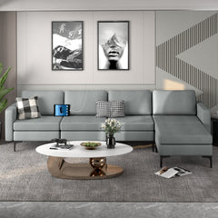 4 Seat L Shaped Modular Sectional Sofa, 123 in Wide with Movable Chaise Ottoman and 2 USB Ports, Grey