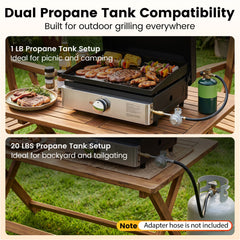 1-Burner Portable Gas Griddle with Lid Non-Stick Ceramic Griddle Plate-Black