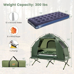 1-Person Folding Camping Tent with Sunshade and Air Mattress