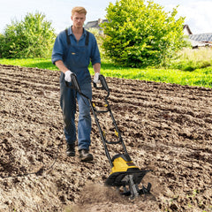 10 Amp Powerful Corded Electric Tiller Cultivator with Safety Lock-Yellow
