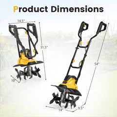 10 Amp Powerful Corded Electric Tiller Cultivator with Safety Lock-Yellow
