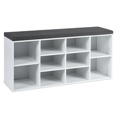 10-Cube Organizer, Entryway Padded Shoe Storage Bench-White