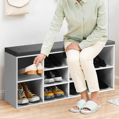 10-Cube Organizer, Entryway Padded Shoe Storage Bench-White