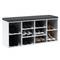 10-Cube Organizer, Entryway Padded Shoe Storage Bench-White