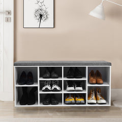 10-Cube Organizer, Entryway Padded Shoe Storage Bench-White