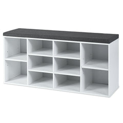 10-Cube Organizer, Entryway Padded Shoe Storage Bench-White