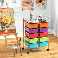 10-Drawer Rolling Storage Cart-Deep Multicolor