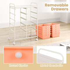10-Drawer Rolling Storage Cart-Peach