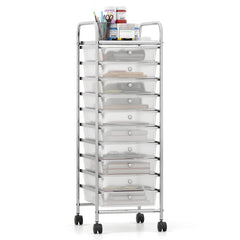 10-Drawer Rolling Storage Cart with Metal Frame and Lockable Universal Wheels-White