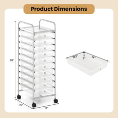 10-Drawer Rolling Storage Cart with Metal Frame and Lockable Universal Wheels-White