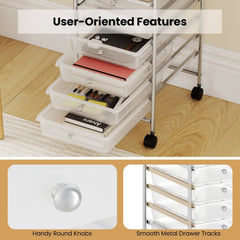 10-Drawer Rolling Storage Cart with Metal Frame and Lockable Universal Wheels-White